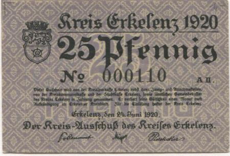Erkekenz - Kreis - 24.6.1920 - 25 Pfennig 