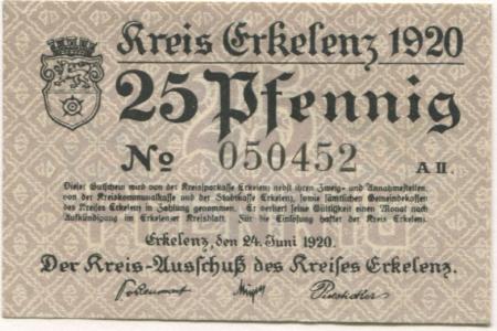 Erkekenz - Kreis - 24.6.1920 - 25 Pfennig 