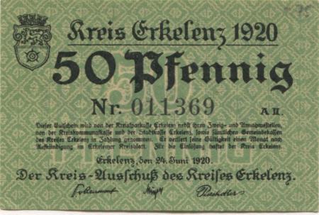 Erkekenz - Kreis - 24.6.1920 - 50 Pfennig 