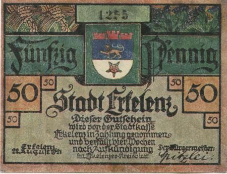 Erkekenz - Stadt - 22.8.1921 - 50 Pfennig 