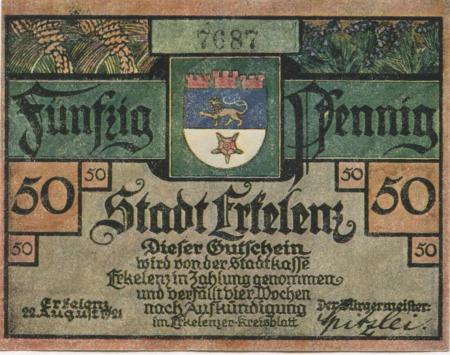 Erkekenz - Stadt - 22.8.1921 - 50 Pfennig 