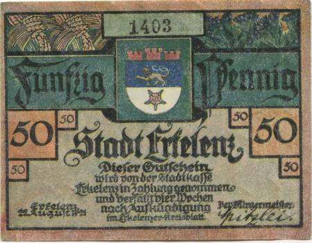 Erkekenz - Stadt - 22.8.1921 - 50 Pfennig 