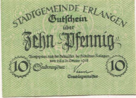 Erlangen - Stadt - 29., 31.10.1918 - 10 Pfennig 