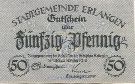 Erlangen - Stadt - 29., 31.10.1918 - 50 Pfennig 