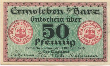 Ermsleben (heute: Falkenstein) - Gemeinde - 1.10.1918 - 50 Pfennig 