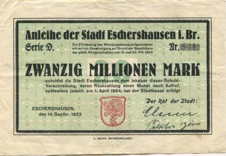 Eschershausen - Stadt - 14.9.1923 - 20 Millionen Mark 