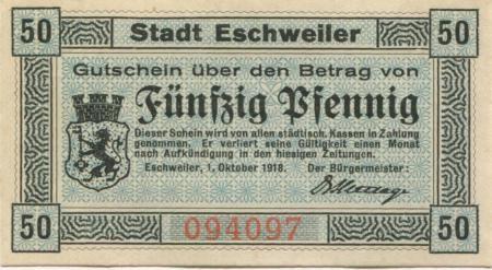 Eschweiler - Stadt - 1.10.1918 - 50 Pfennig 