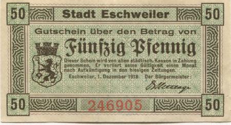 Eschweiler - Stadt - 1.12.1918 - 50 Pfennig 