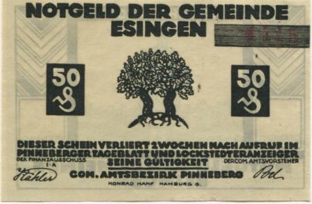 Esingen (heute: Tornesch) - Gemeinde - -- - 50 Pfennig 