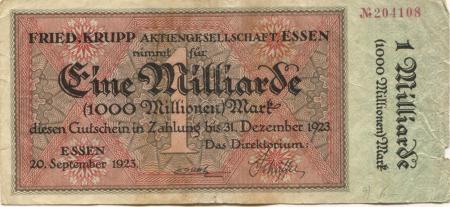 Essen - Krupp, Friedrich, AG - 20.9.1923 - 31.12.1923 - 1 Milliarde Mark 
