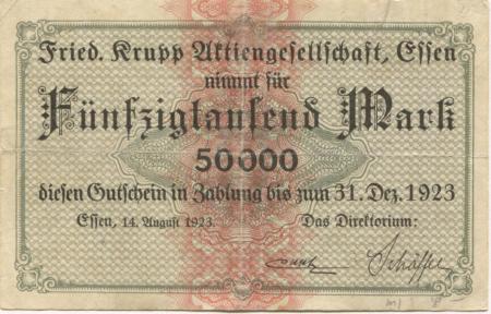 Essen - Krupp, Friedrich, AG - 14.8.1923 - 31.12.1923 - 50000 Mark 