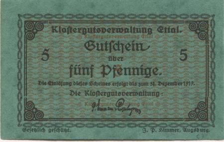 Ettal - Klostergut - - 31.12.1917 - 5 Pfennig 