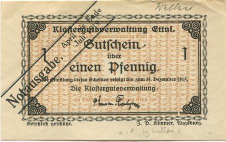 Ettal - Klostergut - - April - Ende Juli 1919 - 1 Pfennig 