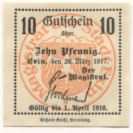 Exin (heute: PL-Kcynia) - Stadt - 29.3.1917 - 1.4.1918 - 10 Pfennig 