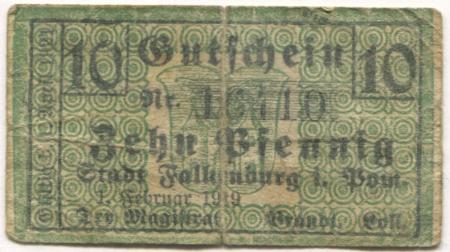 Falkenburg (heute: PL-Zlocieniec) - Stadt - 1.2.1919 - 1.4.1921 - 10 Pfennig 