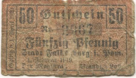 Falkenburg (heute: PL-Zlocieniec) - Stadt - 1.2.1919 - 1.4.1921 - 50 Pfennig 