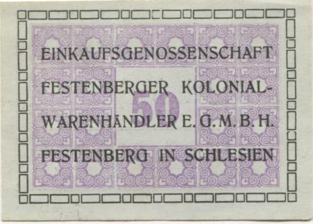 Festenberg (heute: PL-Twardogora) - Einkaufsgenossenschaft Festenberger Kolonialwarenhändler eGmbH - -- - 50 Pfennig 