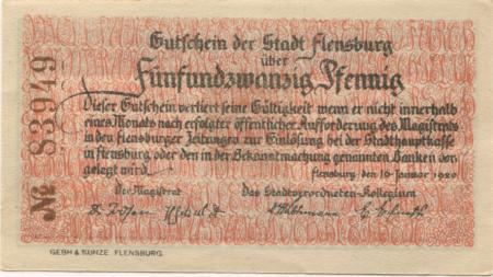 Flensburg - Stadt - 16.1.1920 - 25 Pfennig 
