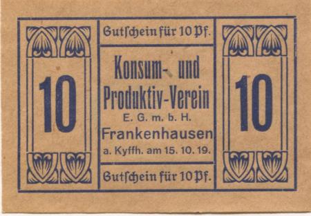Frankenhausen - Konsum- und Produktiv-Verein - 15.10.1919 - 10 Pfennig 