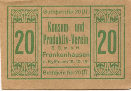 Frankenhausen - Konsum- und Produktiv-Verein - 15.10.1919 - 20 Pfennig 