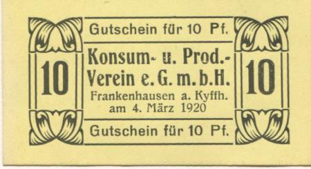 Frankenhausen - Konsum- und Produktiv-Verein - 4.3.1920 - 10 Pfennig 