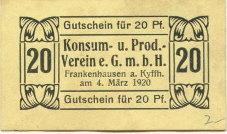 Frankenhausen - Konsum- und Produktiv-Verein - 4.3.1920 - 20 Pfennig 