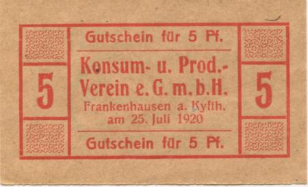 Frankenhausen - Konsum- und Produktiv-Verein - 25.7.1920 - 5 Pfennig 