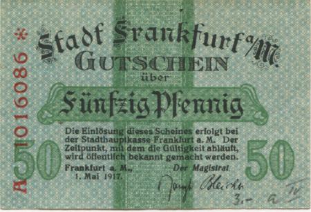 Frankfurt - Stadt - 1.5.1917 - 50 Pfennig 