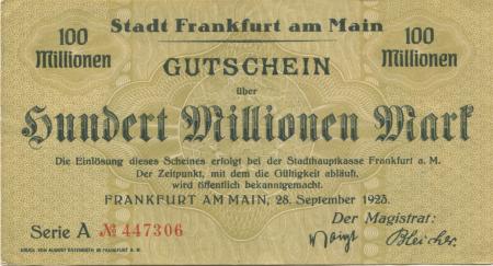 Frankfurt - Stadt - 28.9.1923 - 100 Millionen Mark 