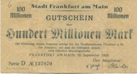 Frankfurt - Stadt - 28.9.1923 - 100 Millionen Mark 