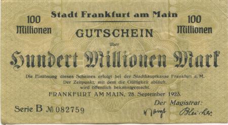 Frankfurt - Stadt - 28.9.1923 - 100 Millionen Mark 