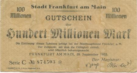 Frankfurt - Stadt - 28.9.1923 - 100 Millionen Mark 