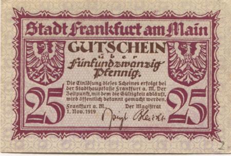 Frankfurt - Stadt - 1.11.1919 - 25 Pfennig 