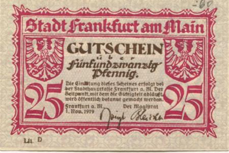 Frankfurt - Stadt - 1.11.1919 - 25 Pfennig 