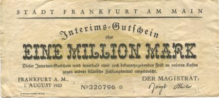 Frankfurt - Stadt - 1.8.1923 - 1 Million Mark 
