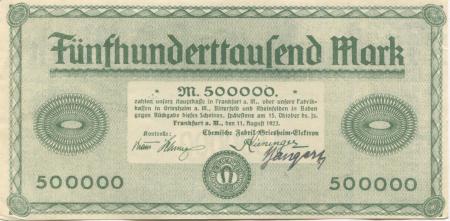 Frankfurt - Chemische Fabrik Griesheim-Elektron, Hauptverwaltung Gutleutstr. 31-41 - 11.6.1923 - 15.10.1923 - 500000 Mark 