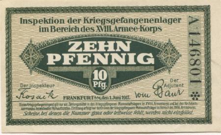 Frankfurt - Inspektion der Kriegsgefangenenlager im Bereich des XVIII.Armeekorps - 1.6.1917 - 10 Pfennig 