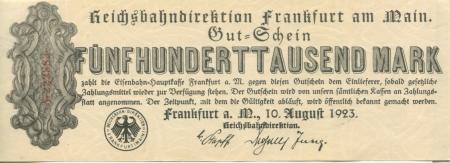 Frankfurt - Reichsbahndirektion, Hohenzollernplatz 35 - 11.8.1923 - 500000 Mark 
