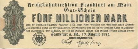 Frankfurt - Reichsbahndirektion, Hohenzollernplatz 35 - 11.8.1923 - 5 Millionen Mark 
