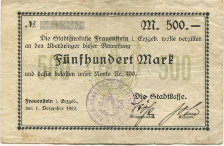 Frauenstein - Stadt - 1.12.1922 - 500 Mark 