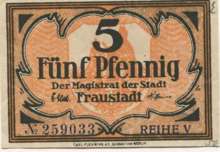 Fraustadt (heute: PL-Wschowa) - Stadt - -- - 5 Pfennig 