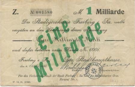 Freiberg - Stadt - 4.10.1923 - 1 Milliarde Mark 
