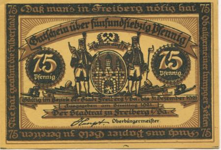 Freiberg - Stadt - (22.7.) 1921 - 31.12.1921 - 75 Pfennig 