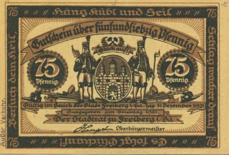 Freiberg - Stadt - (22.7.) 1921 - 31.12.1921 - 75 Pfennig 
