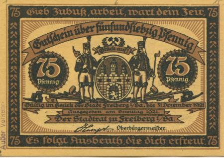 Freiberg - Stadt - (22.7.) 1921 - 31.12.1921 - 75 Pfennig 