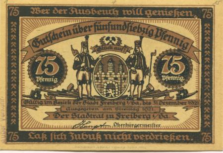 Freiberg - Stadt - (22.7.) 1921 - 31.12.1921 - 75 Pfennig 