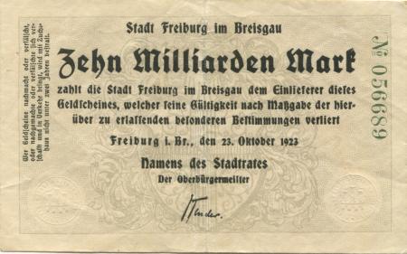 Freiburg - Stadt - 23.10.1923 - 10 Milliarden Mark 