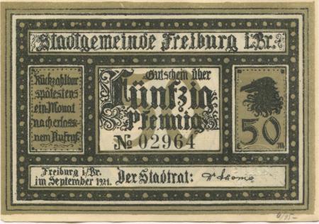 Freiburg - Stadt - September 1921 - 50 Pfennig 