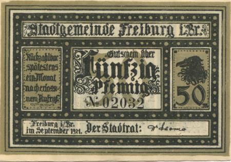 Freiburg - Stadt - September 1921 - 50 Pfennig 