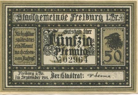 Freiburg - Stadt - September 1921 - 50 Pfennig 